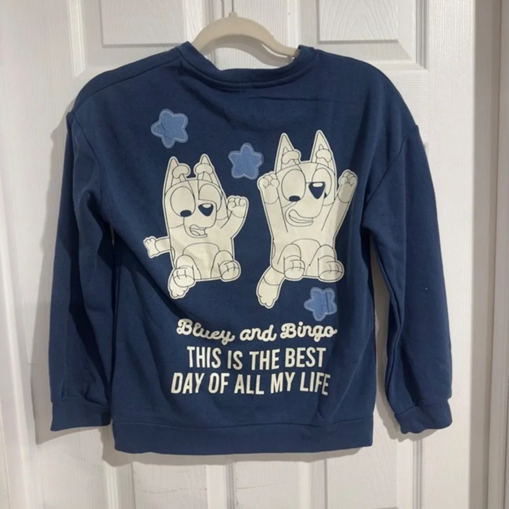 Bluey Bingo‎ Kids Navy Blue Graphic Sweatshirt Best Day Ever L 10/12 FL254646EY